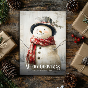 Download Watercolor Red White Vintage Snowman Holiday Card