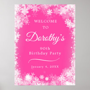 Downloadable 90th Birthday Snowflake Pink Welcome Poster