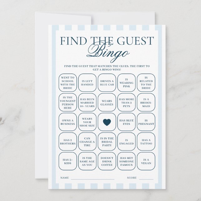 Downloadable Blue Striped Find The Guest Card (Front)