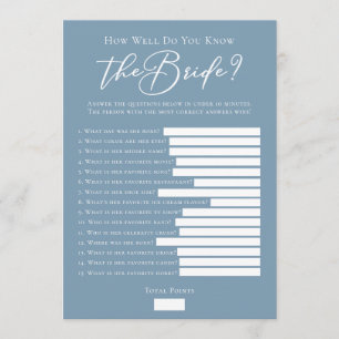 Downloadable Chic Blue Bride Facts Shower Game Card