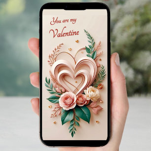 Downloadable elegant hearts, floral Valentine’s  Holiday Card