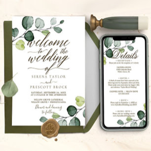 Downloadable Eucalyptus Calligraphy Wedding Invitation