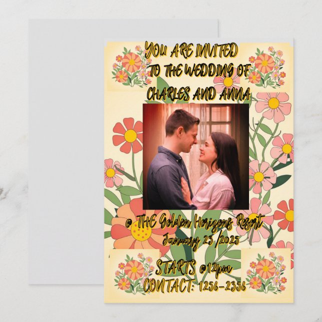 Downloadable Floral Photo Wedding Invitation (Front/Back)
