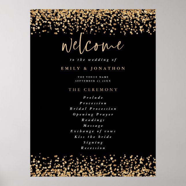 Downloadable Gold Glitter Program Welcome Wedding Poster (Front)