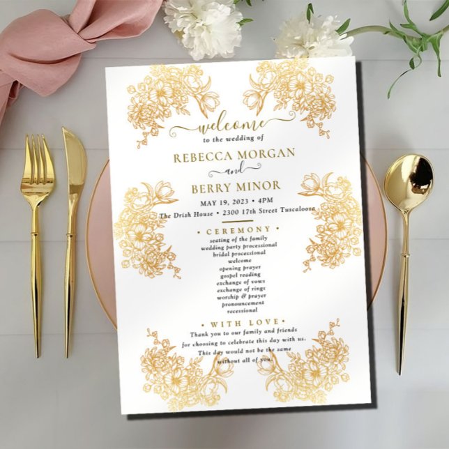 Downloadable Golden Chic Bouquet Wedding Program Invitation (Creator Uploaded)