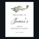 DOWNLOADABLE Golf 80th Birthday Welcome Sign<br><div class="desc">Welcome your guests with this elegant downloadable birthday party welcome sign. The top of is decorated with golf accessories - a golf club, golf ball, hat and gloves. The watercolor design creates a traditional and classic aesthetic. Perfect for a birthday bash at the club or a backyard BBQ. All of...</div>