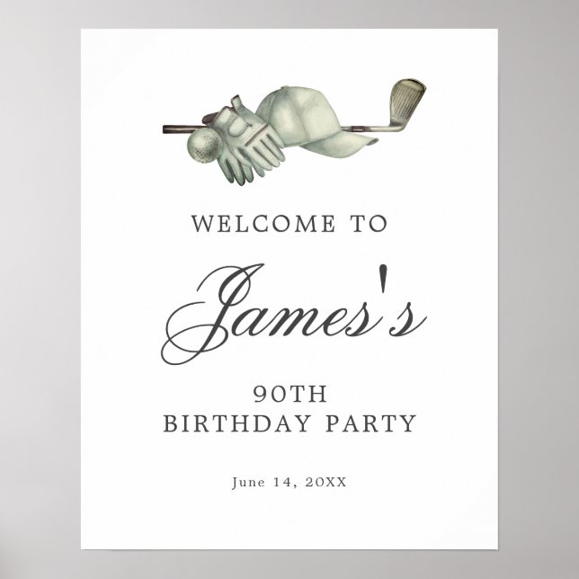 DOWNLOADABLE Golf 90th Birthday Welcome Sign (Front)