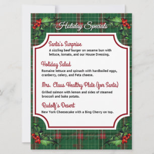 Downloadable Green Plaid Holiday Specials Menu