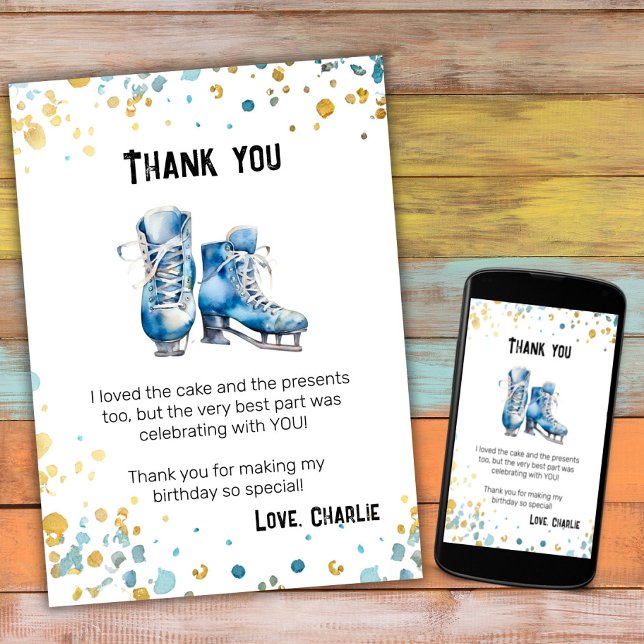 Downloadable Ice-Skating Birthday Thank You Card (Creator Uploaded)