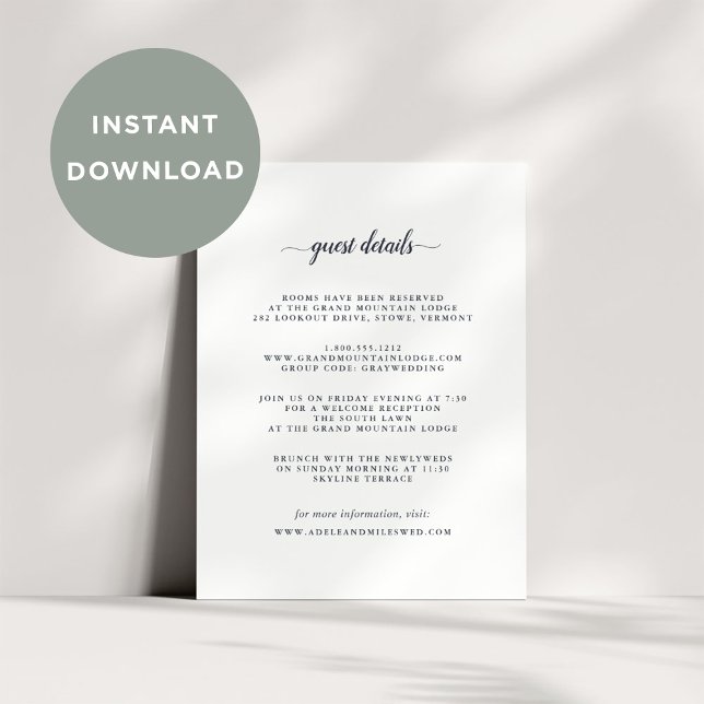 DOWNLOADABLE Navy & White Guest Details Card (Creator Uploaded)