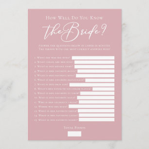 Downloadable Rose Pink Bride Facts Shower Game Card