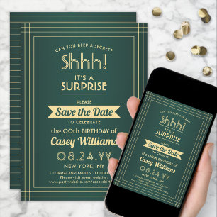 Downloadable Surprise Birthday Green and Gold Save The Date
