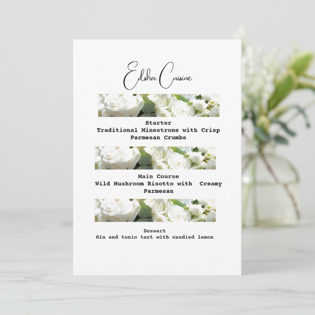 Downloadable Wedding Traditional Delicious Menu Invitation (Standing Front)
