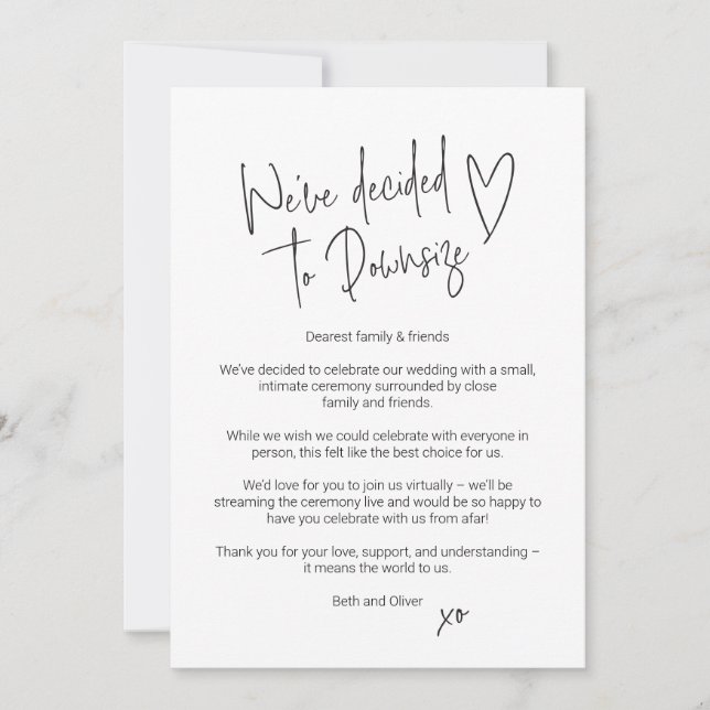 Downsize Wedding Announcement Card (Front)