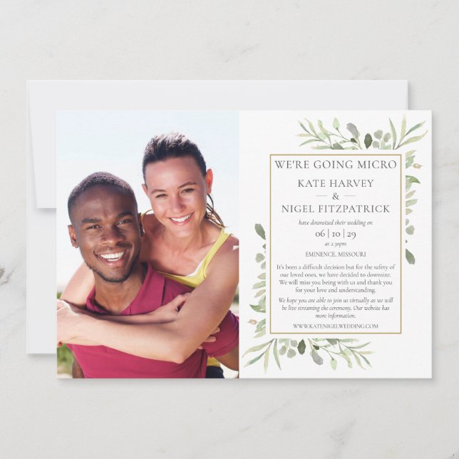 Downsized Micro Greenery Photo Wedding Invitation (Front)
