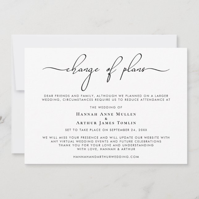 Downsized Wedding Change of Plans Trendy Script Announcement (Front)