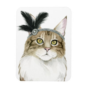 Downton Cat   Adorned With Feathers Magnet