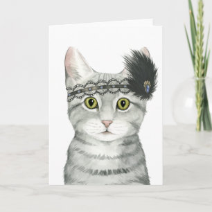 Downton Cat Bejeweled With Lace Card