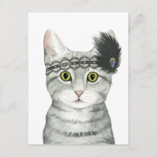 Downton Cat Bejeweled With Lace Postcard