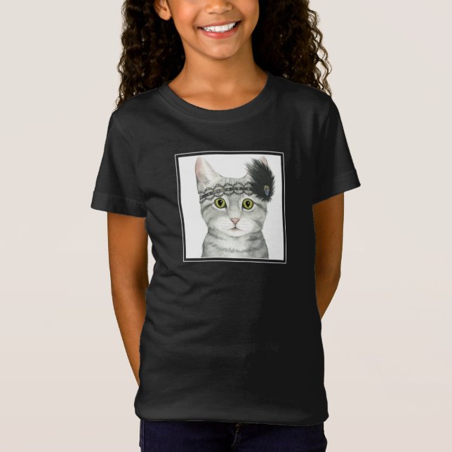 Downton Cat | Bejeweled With Lace T-Shirt (Front)