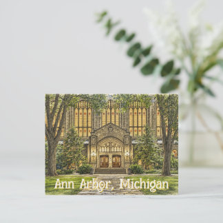 Downtown Ann Arbor, Michigan Hand Drawn Style Postcard