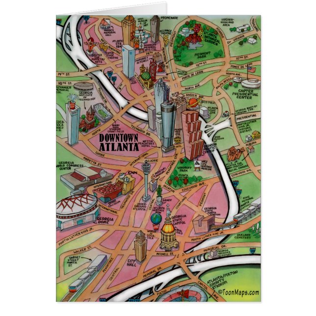 Downtown Atlanta Georgia Cartoon Map (Front)