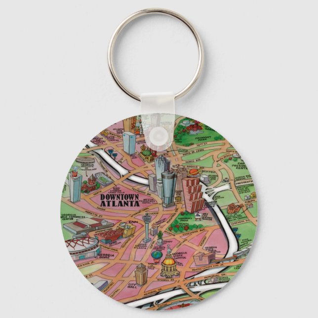 Downtown Atlanta Georgia Cartoon Map Key Ring (Front)