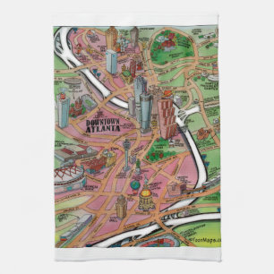 Downtown Atlanta Georgia Cartoon Map Tea Towel