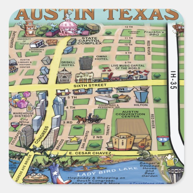 Downtown Austin Texas 14 Square Sticker (Front)
