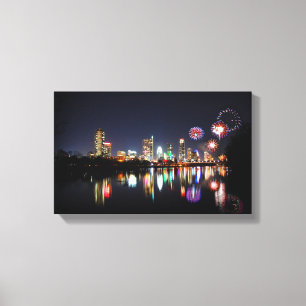 Downtown Austin Texas Night Skyline Fireworks Canvas Print