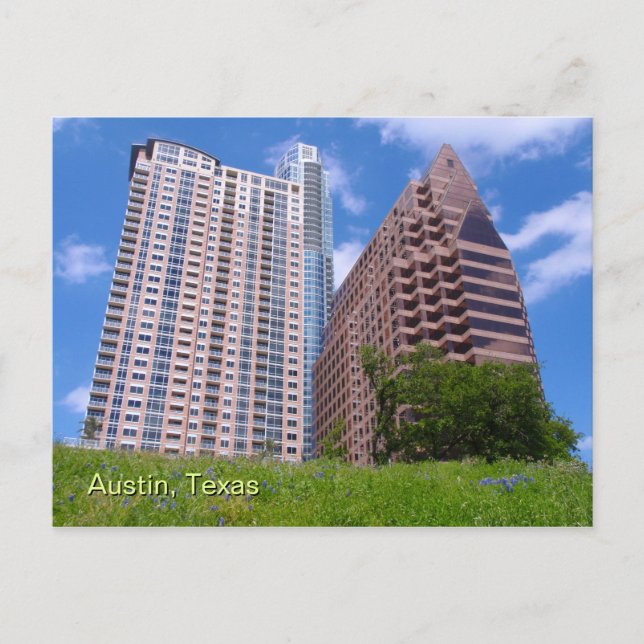 Downtown Austin with Bluebonnets Postcard (Front)
