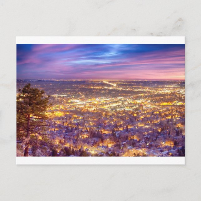 Downtown Boulder Colorado City Lights Sunrise Postcard (Front)