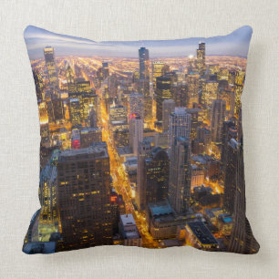 Downtown Chicago skyline at dusk Cushion