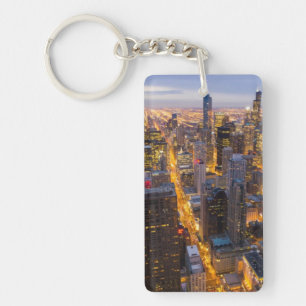 Downtown Chicago skyline at dusk Key Ring