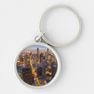 Downtown Chicago skyline at dusk Key Ring