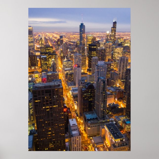 Downtown Chicago skyline at dusk Poster (Front)