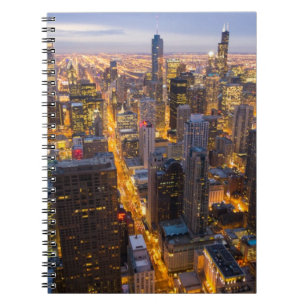 Downtown Chicago skyline at dusk Spiral Notebook