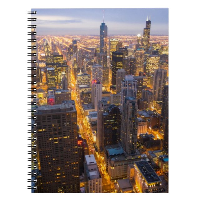 Downtown Chicago skyline at dusk Spiral Notebook (Front)