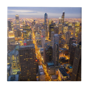 Downtown Chicago skyline at dusk Tile