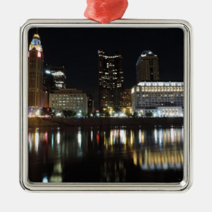Downtown Columbus skyline at night Metal Tree Decoration