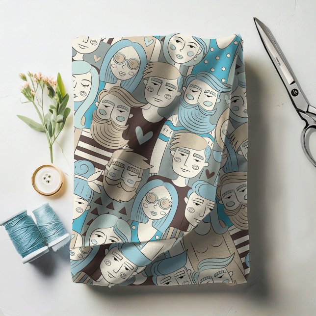 Downtown Crowd Faces Blue/Beige ID494 Fabric (Creator Uploaded)