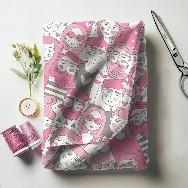 Downtown Crowd Faces Pink ID494 Fabric (Creator Uploaded)