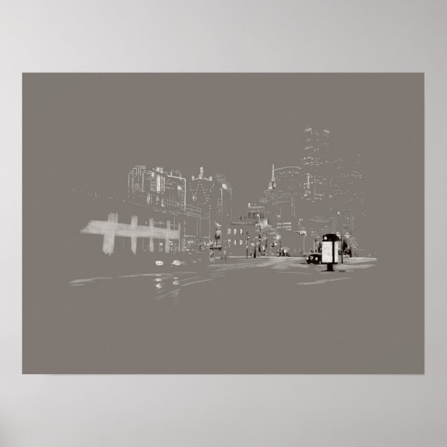 Downtown Dallas Skyline Cityscape Digital Drawing Poster (Front)