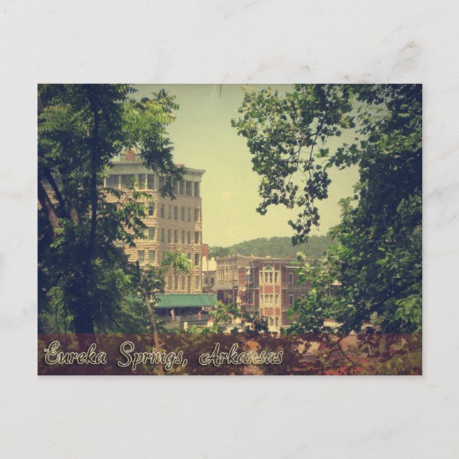 Downtown Eureka Springs Arkansas Through the Trees Postcard (Front)