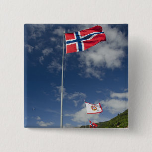 Downtown historic port area of Bergen wth flags 15 Cm Square Badge