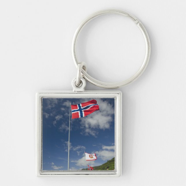 Downtown historic port area of Bergen wth flags Key Ring (Front)
