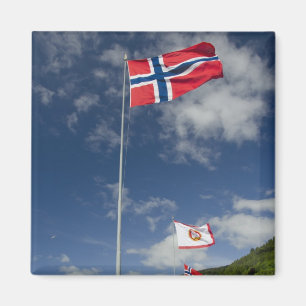 Downtown historic port area of Bergen wth flags Magnet
