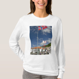 Downtown historic port area of Bergen wth flags T-Shirt