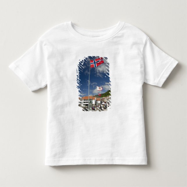 Downtown historic port area of Bergen wth flags Toddler T-Shirt (Front)