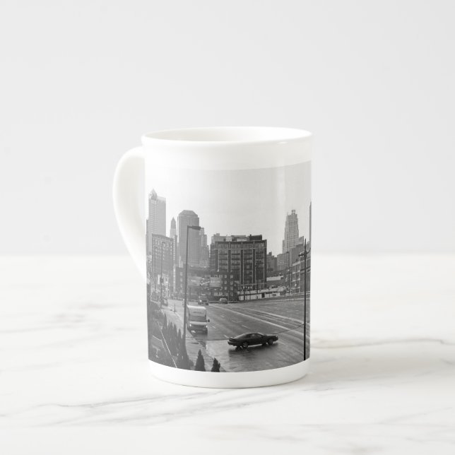 Downtown Kansas City, Missouri Black & White Photo Bone China Mug (Front Left)